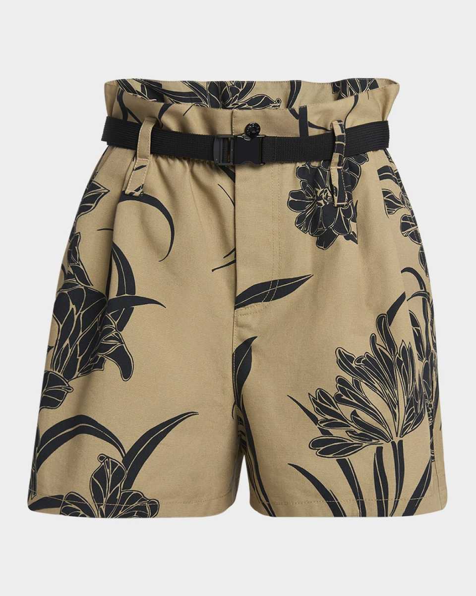 Printed Paper Bag Shorts with Belt